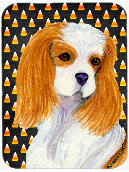 Cavalier Spaniel Candy Corn Halloween Portrait Glass Cutting Board- Large