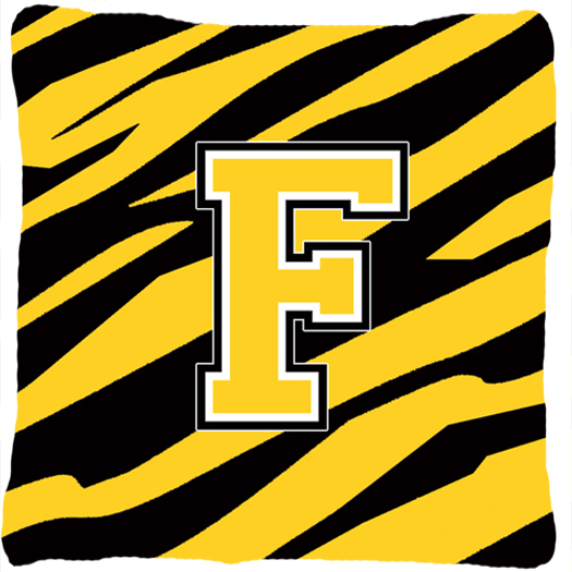 Monogram Initial F Tiger Stripe - Black Gold Decorative Fabric Pillow