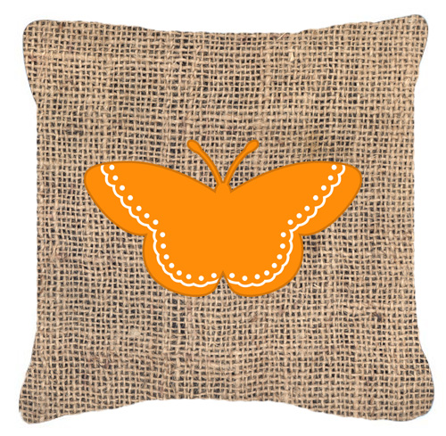 Butterfly Burlap And Orange Fabric Decorative Pillow
