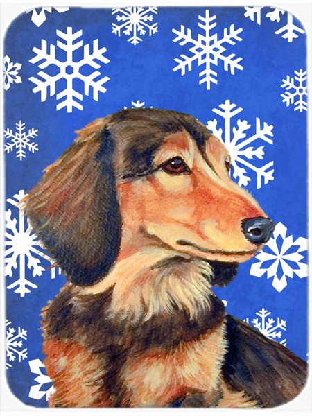 Dachshund Winter Snowflakes Holiday Glass Cutting Board, Large