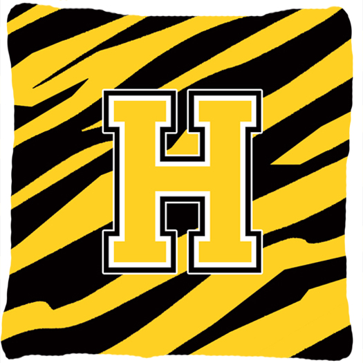 Picture of Carolines Treasures CJ1026-HPW1414 Monogram Initial H Tiger Stripe - Black Gold Decorative Fabric Pillow