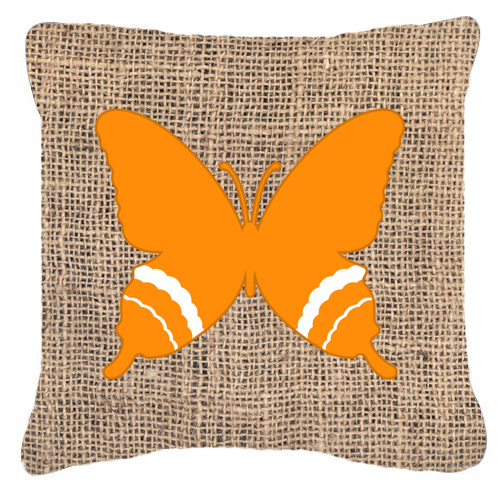 Butterfly Burlap And Orange Fabric Decorative Pillow
