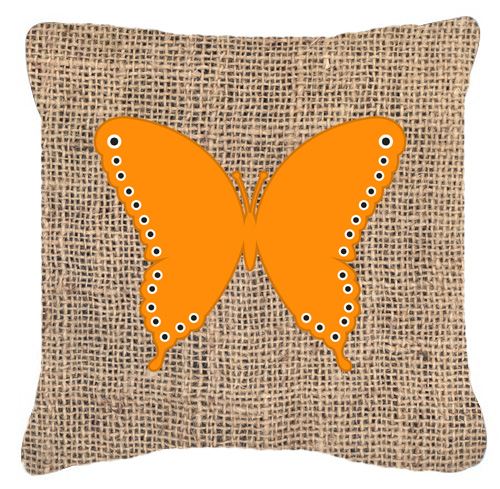 Butterfly Burlap And Orange Fabric Decorative Pillow