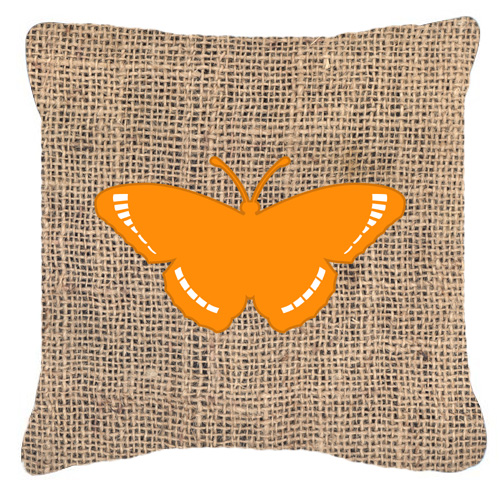 Butterfly Burlap And Orange Fabric Decorative Pillow
