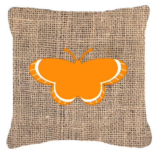 Butterfly Burlap And Orange Fabric Decorative Pillow