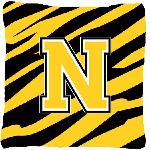Monogram Initial N Tiger Stripe - Black Gold Decorative Fabric Pillow