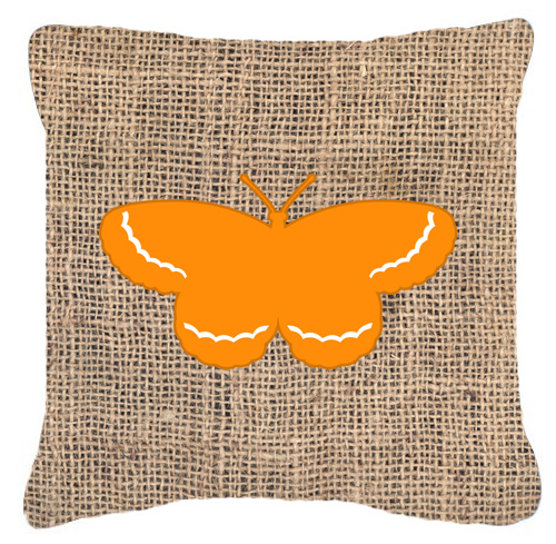Butterfly Burlap And Orange Fabric Decorative Pillow