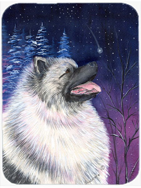 Starry Night Keeshond Glass Cutting Board- Large