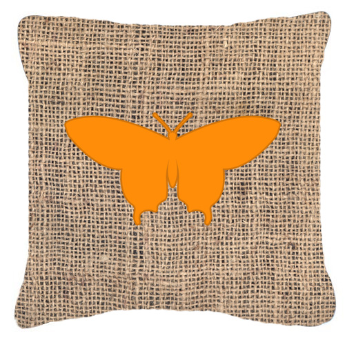Butterfly Burlap And Orange Fabric Decorative Pillow