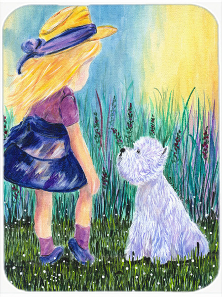 Little Girl With Westie Glass Cutting Board- Large