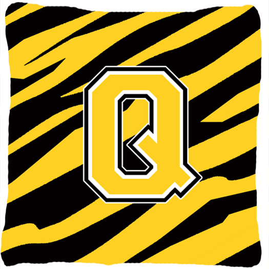 Monogram Initial Q Tiger Stripe - Black Gold Decorative Fabric Pillow