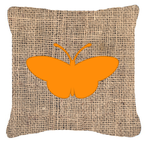 Butterfly Burlap And Orange Fabric Decorative Pillow