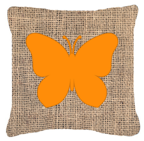 Butterfly Burlap And Orange Fabric Decorative Pillow