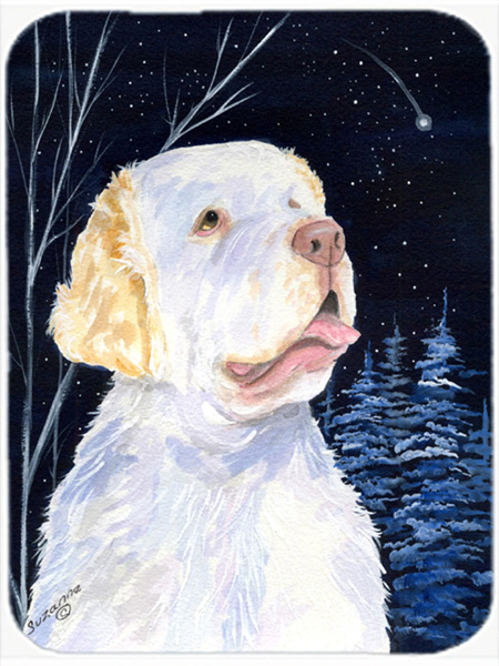 Starry Night Clumber Spaniel Glass Cutting Board- Large