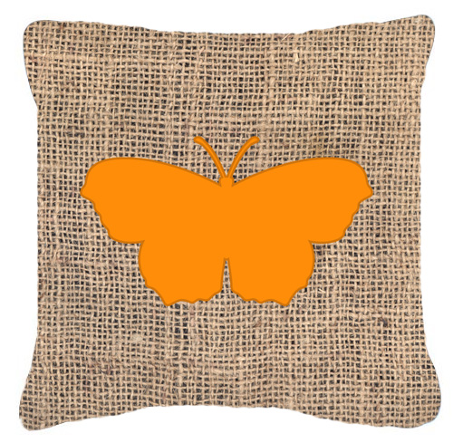 Butterfly Burlap And Orange Fabric Decorative Pillow