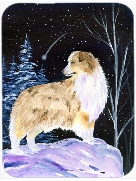 Starry Night Australian Shepherd Glass Cutting Board- Large