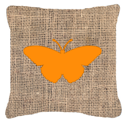Butterfly Burlap And Orange Fabric Decorative Pillow