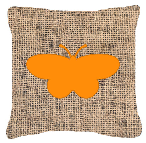 Butterfly Burlap And Orange Fabric Decorative Pillow