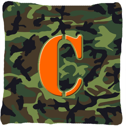 Monogram Initial C Camo Green Decorative Fabric Pillow