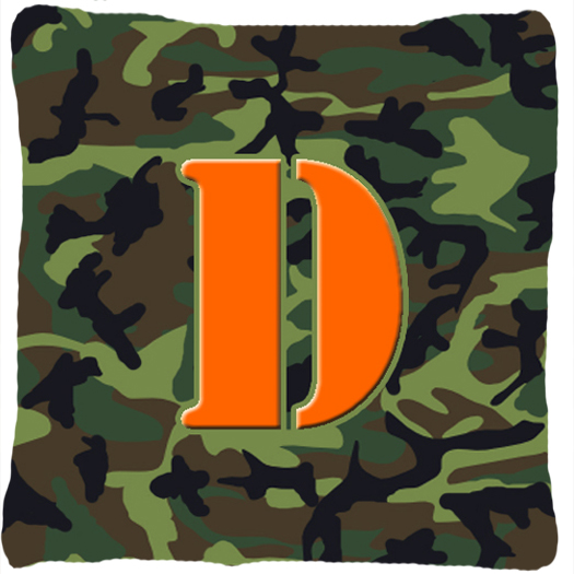 Monogram Initial D Camo Green Decorative Fabric Pillow