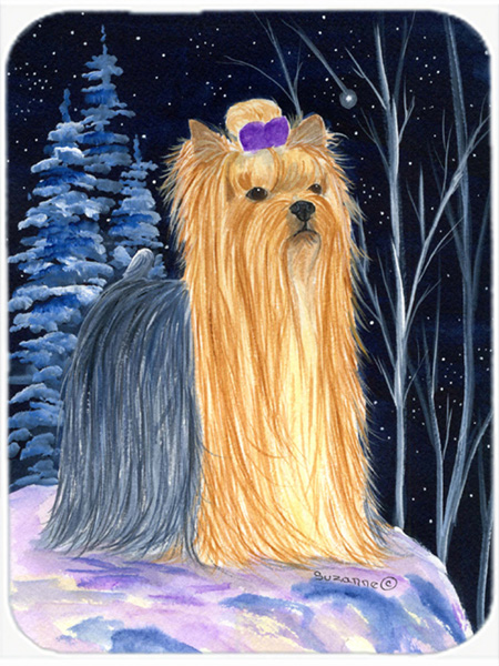 Starry Night Yorkie Glass Cutting Board- Large