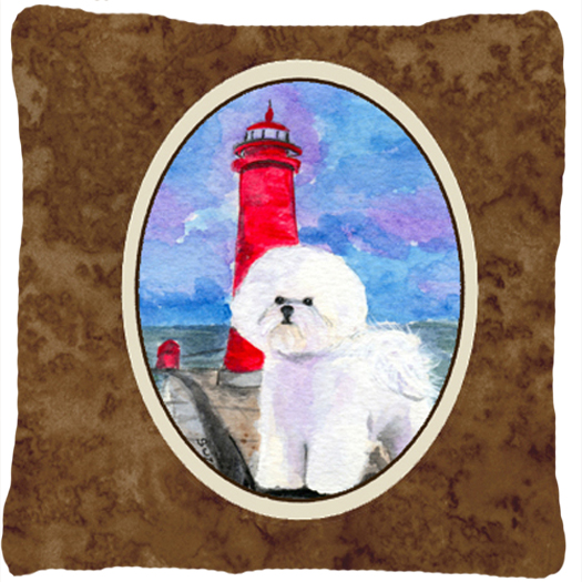 Lighthouse With Bichon Frise Decorative Fabric Pillow