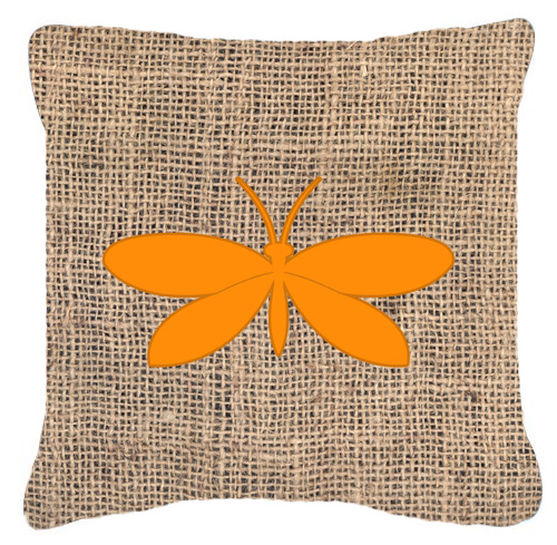 Moth Burlap And Orange Fabric Decorative Pillow
