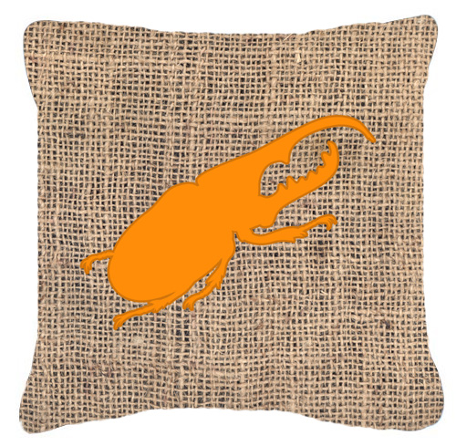 Beetle Burlap And Orange Fabric Decorative Pillow