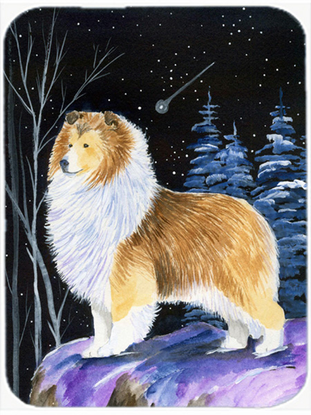Starry Night Sheltie Glass Cutting Board- Large