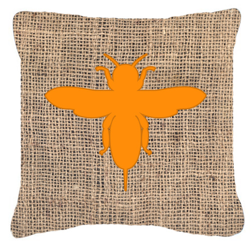 Bee Burlap And Orange Fabric Decorative Pillow