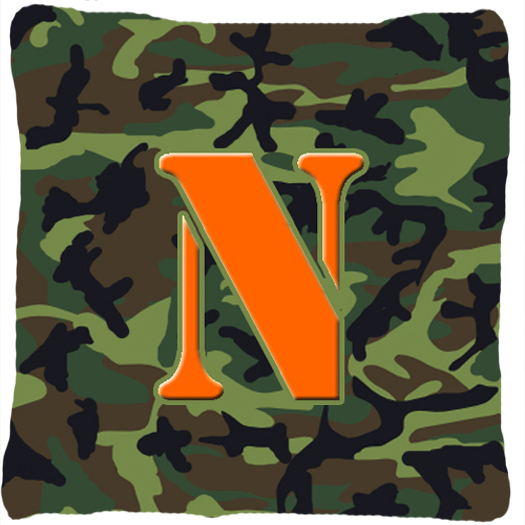 Monogram Initial N Camo Green Decorative Fabric Pillow