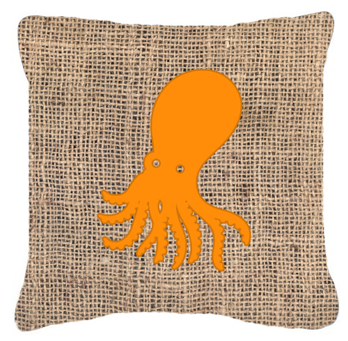 Octopus Burlap And Orange Fabric Decorative Pillow