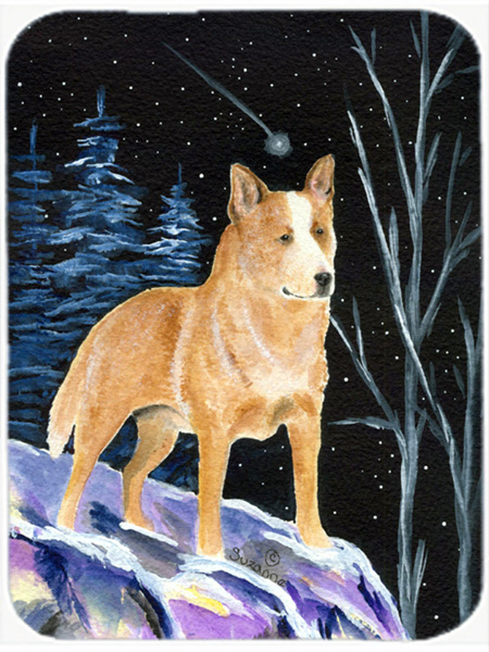 Starry Night Australian Cattle Dog Glass Cutting Board- Large