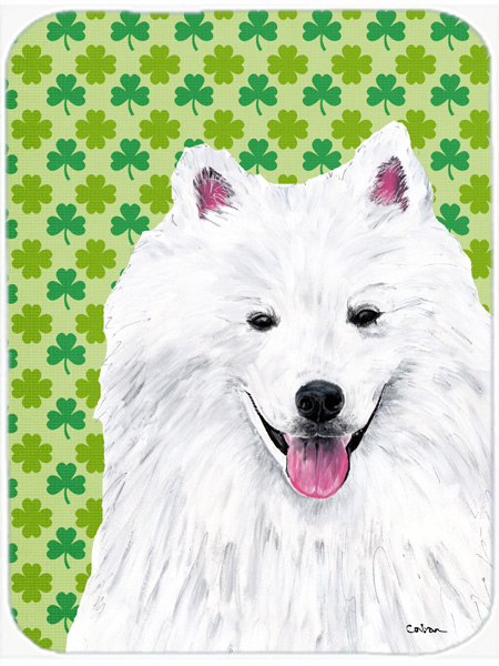 American Eskimo St. Patricks Day Shamrock Portrait Glass Cutting Board- Large