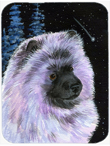 Starry Night Keeshond Glass Cutting Board- Large