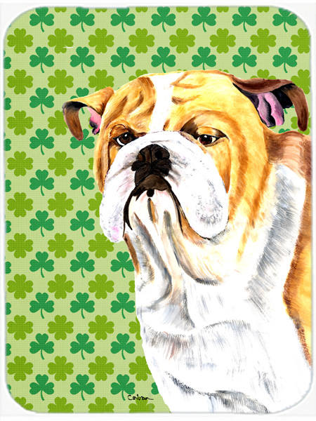 SC9294LCB Bulldog English St. Patricks Day Shamrock Portrait Glass Cutting Board- Large