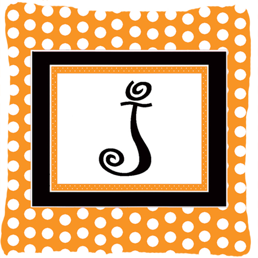 Monogram Initial J Orange Polkadots Decorative Fabric Pillow