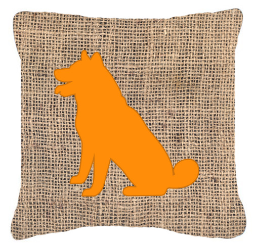 Shiba Inu Burlap And Orange Fabric Decorative Pillow