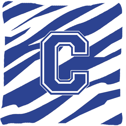 Monogram Initial C Tiger Stripe Blue And White Decorative Fabric Pillow