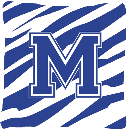 Monogram Initial M Tiger Stripe Blue And White Decorative Fabric Pillow