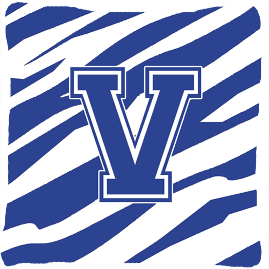 Monogram Initial V Tiger Stripe Blue And White Decorative Fabric Pillow