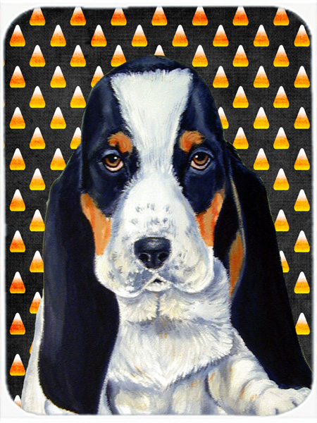 Basset Hound Candy Corn Halloween Portrait Glass Cutting Board- Large