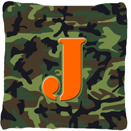 Monogram Initial J Camo Green Decorative Fabric Pillow