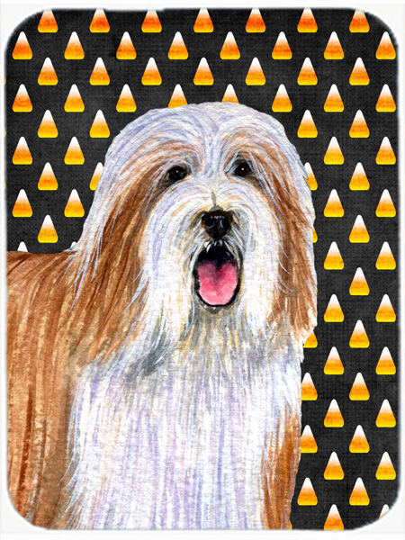 Bearded Collie Candy Corn Halloween Portrait Glass Cutting Board- Large