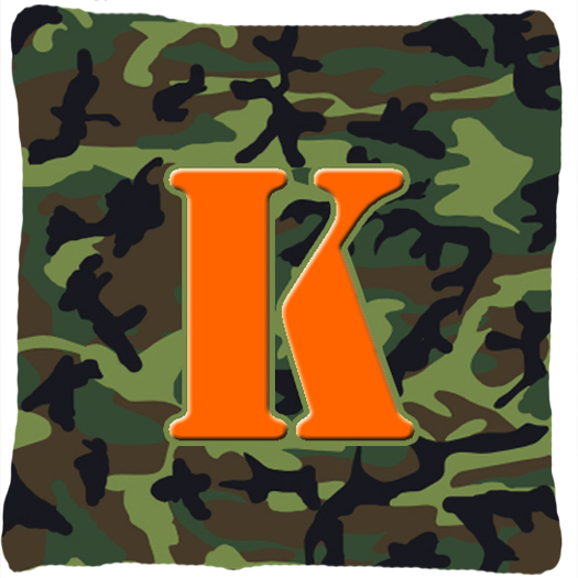 Monogram Initial K Camo Green Decorative Fabric Pillow