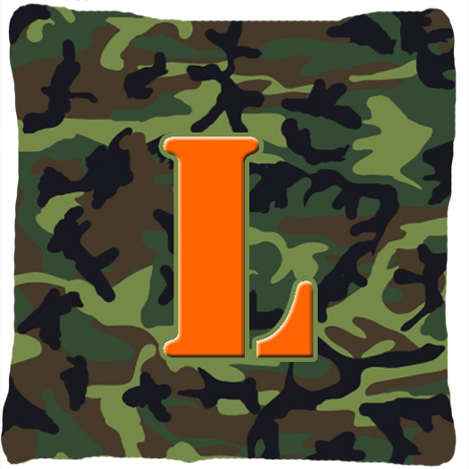 Monogram Initial L Camo Green Decorative Fabric Pillow