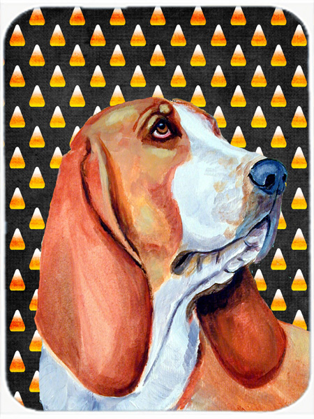 Basset Hound Candy Corn Halloween Portrait Glass Cutting Board - Large