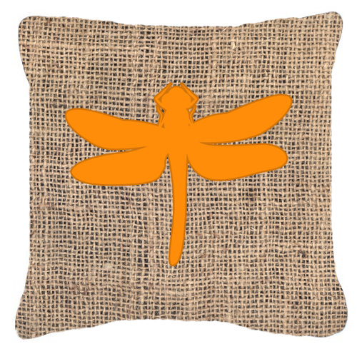 Dragonfly Burlap And Orange Indoor & Outdoor Fabric Decorative Pillow