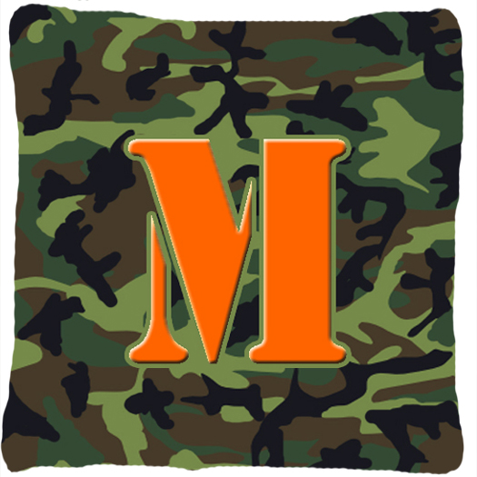 CJ1030-MPW1414 Monogram Initial M Camo Green Indoor & Outdoor Fabric Decorative Pillow