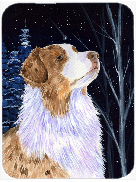 Starry Night Australian Shepherd Glass Cutting Board - Large
